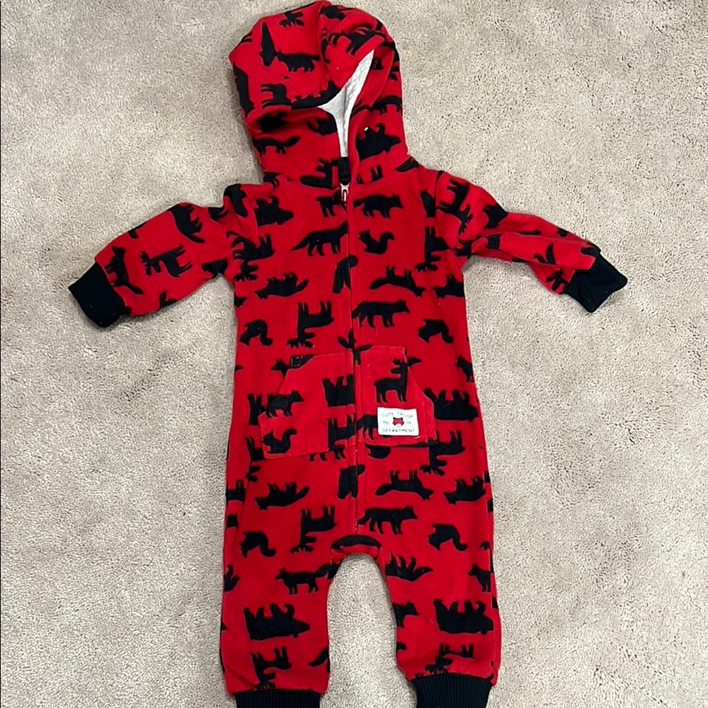 Carter's Red and Black Footies with Hood and Cuffs